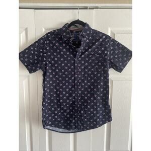 Rugby University Men's Small Navy Short Sleeve Flower Casual Button Down NEW